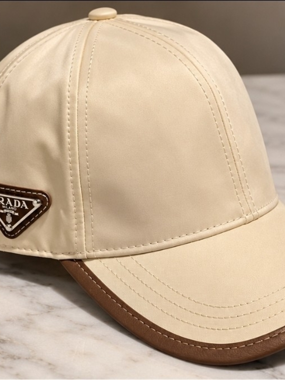 Prada Cream Logo Baseball Cap